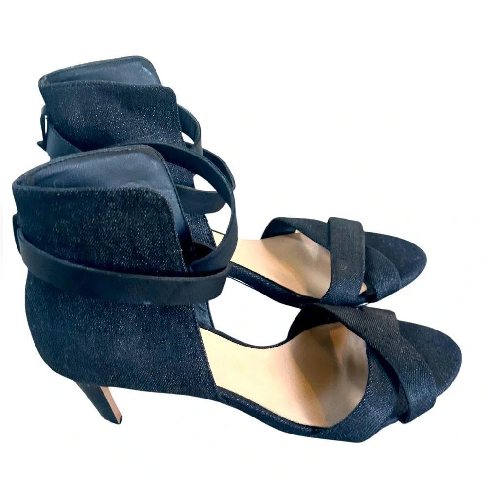 Joe's Jeans Marcy Black Denim Sandals Wrap Ankle Strap Closed Back Size 6.5